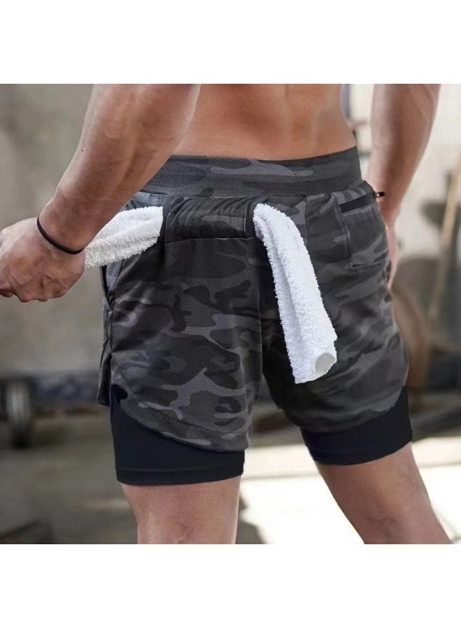 YUKE Men's Running Shorts, Men's Quick-Drying Workout Running Shorts, 2-in-1 Invisible Shorts, Multifunctional Gym Yoga Outdoor Sports ShortsXL - Image 2