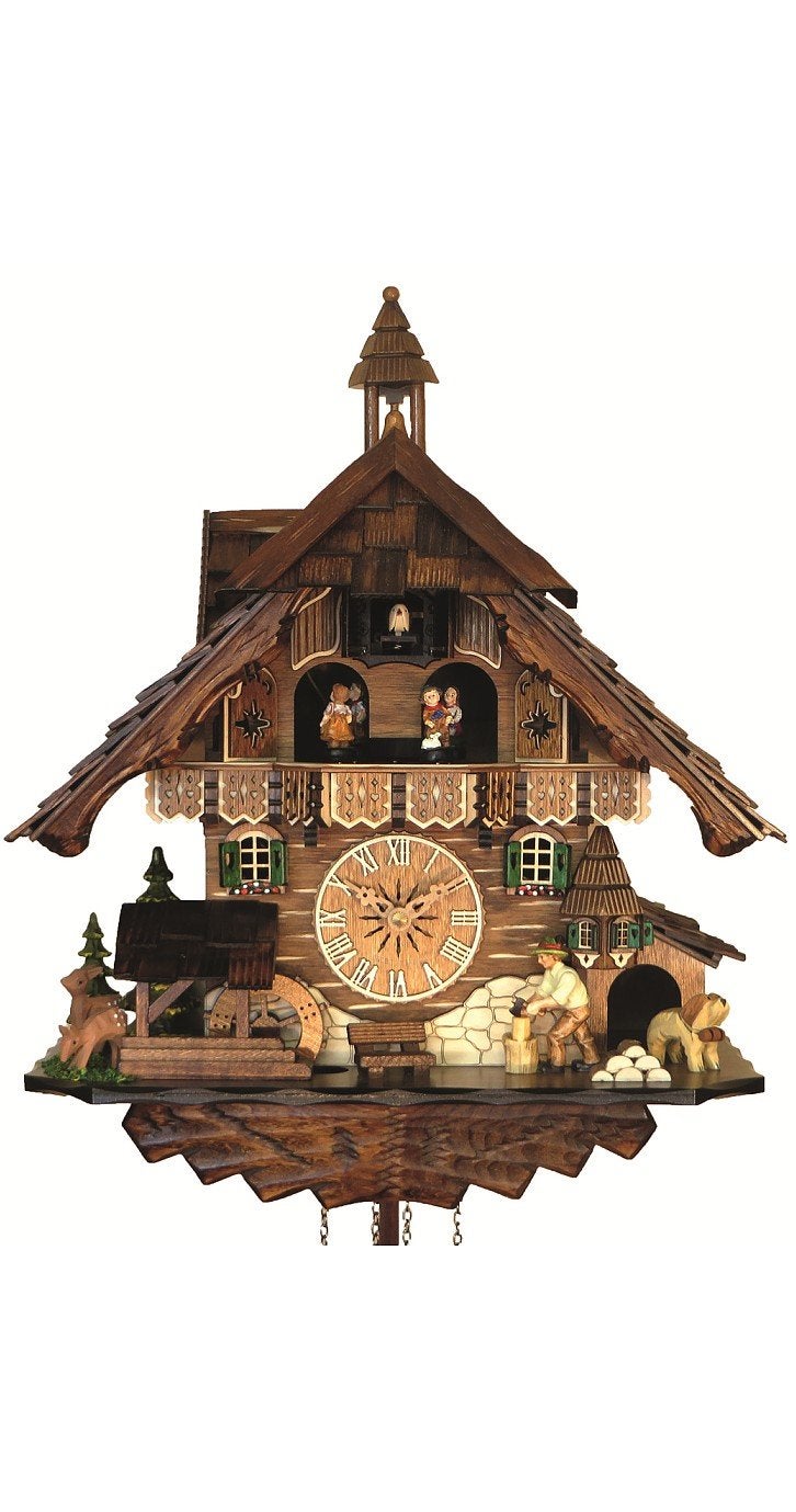 Engstler Engstler Quartz Cuckoo Clock Black Forest House with Moving Wood Chopper and Mill Wheel with Music EN 483 QMT 