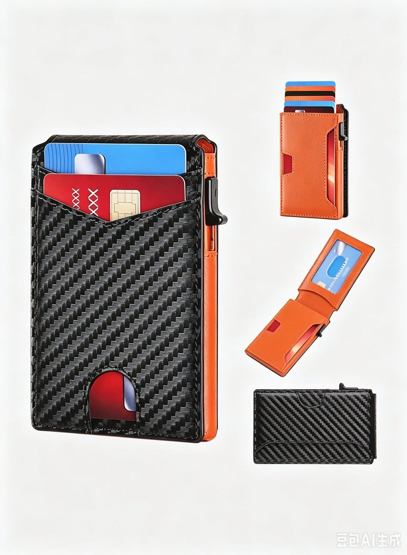 Automatic Pop-up RFID Blocking Wallet - Carbon Fiber Magnetic Card Holder for Men with ID Window & Multi-Slots (Holds 5-6 Cards) - Ultra Slim for Business & Daily Use - Image 1