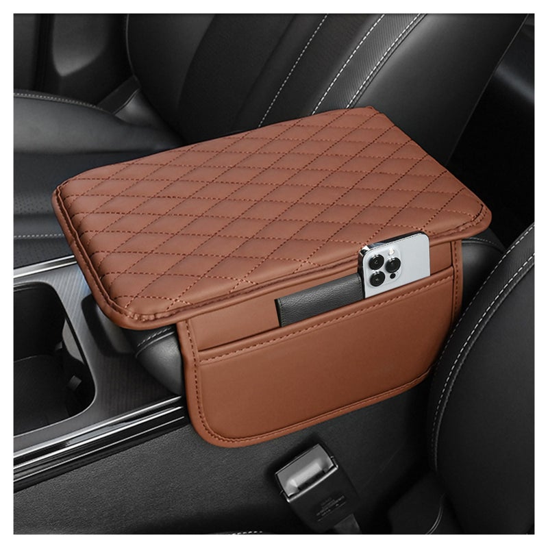 Upgraded Car Center Console CoverMicrofiber Leather Car Armrest Cover Cushion with 2 Storage BagsUniversal Car Armrest Storage Box Car Accessories for Most Vehicles Brown