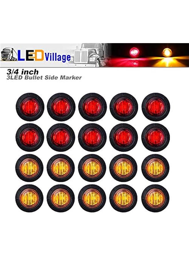 Generic 20 Pcs 3/4 Inch Mini Round 10 Amber + 10 Red Light Bullet Side Marker Indicator Clearance Signal Lamp with Grommet for Trailer Truck RV Bus Boat 12V DC 3LED - Image 2