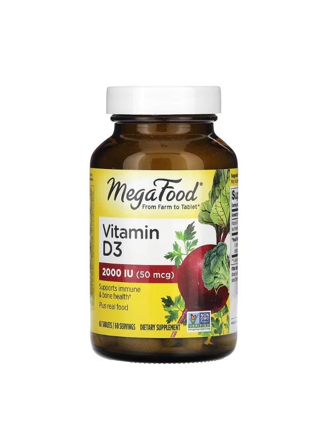 MegaFood Vitamin D3 50 mcg 2000 IU 60 Tablets  - Image 1