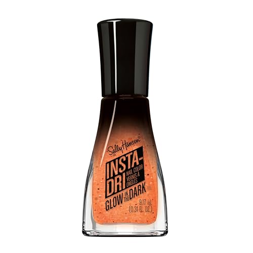 Sally Hansen InstaDri Nail Polish Halloween Quick Dry Long Lasting StreakFree Shine Semiopaque Glittery 732 Gourdgeous Glow in the Dark Pale Orange Nail Color - Image 1