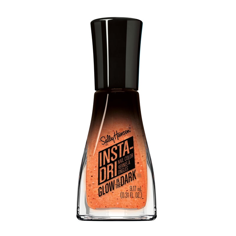 Sally Hansen InstaDri Nail Polish Halloween Quick Dry Long Lasting StreakFree Shine Semiopaque Glittery 732 Gourdgeous Glow in the Dark Pale Orange Nail Color - Image 3
