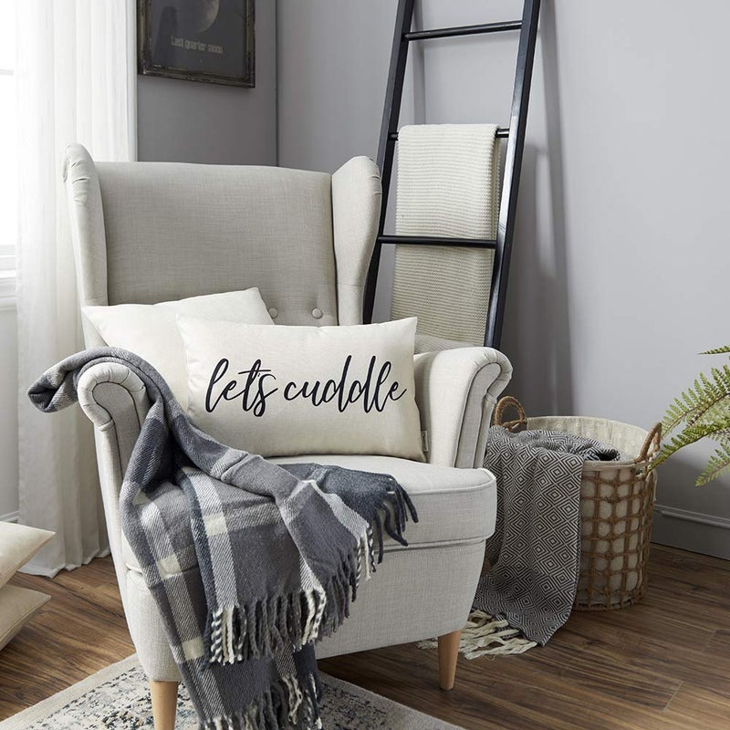 Meekio Farmhouse Pillow Covers with Letâ€™s Cuddle Quote 12" x 20" Farmhouse Rustic DÃ©cor Lumbar Pillow Covers with Saying Housewarming Gifts Family Room DÃ©cor - Image 4