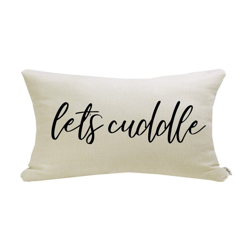 Meekio Farmhouse Pillow Covers with Letâ€™s Cuddle Quote 12" x 20" Farmhouse Rustic DÃ©cor Lumbar Pillow Covers with Saying Housewarming Gifts Family Room DÃ©cor - Image 1