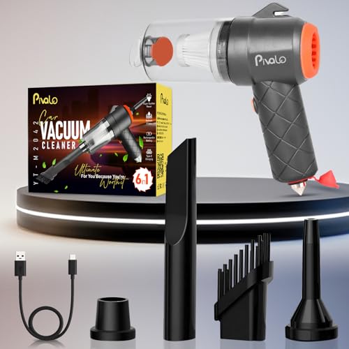 Pivalo 6-in-1 Vacuum Cleaner with Filter 4 Nozzles USB Cable Hammer Seat Belt Cutter Power Suction Rechargeable Battery Mini Car Air Blower for Dry Cleaning Car Home Office Traveling (1Pc, Black) - Image 1