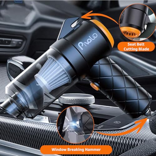 Pivalo 6-in-1 Vacuum Cleaner with Filter 4 Nozzles USB Cable Hammer Seat Belt Cutter Power Suction Rechargeable Battery Mini Car Air Blower for Dry Cleaning Car Home Office Traveling (1Pc, Black) - Image 4