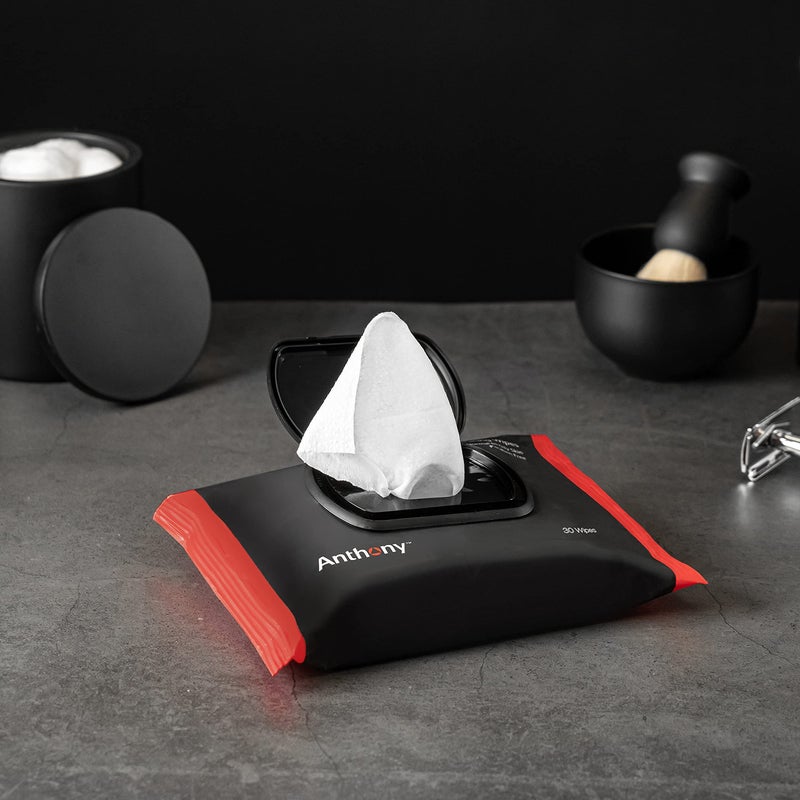 Anthony Glycolic Exfoliating & Resurfacing Wipes â€“ Menâ€™s Cleansing Face Cloths to Clean and Brighten Complexion â€“ Gentle Pore Refining for Normal, Oily or Sensitive Skin â€“ 30 Sheets per Bag - Image 2