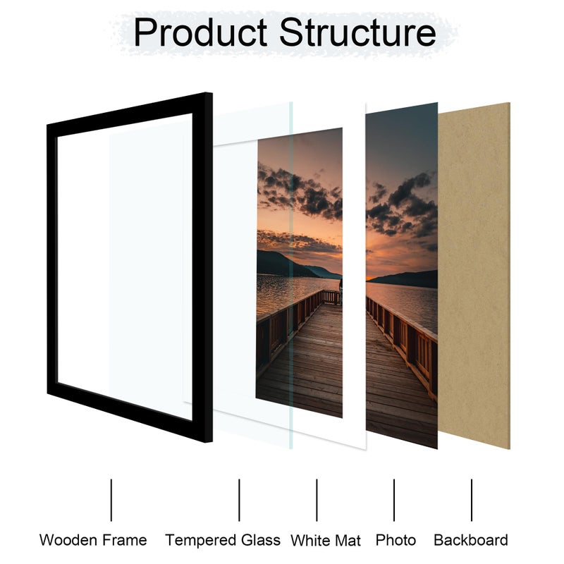 ccdcc 14x20 Poster Frame Set of 2, 14 x 20 Wood Picture Frames with Mat for 12x18, Wooden Photo Frame with Tempered Glass Cover for Wall Mounting Display, Black - Image 3