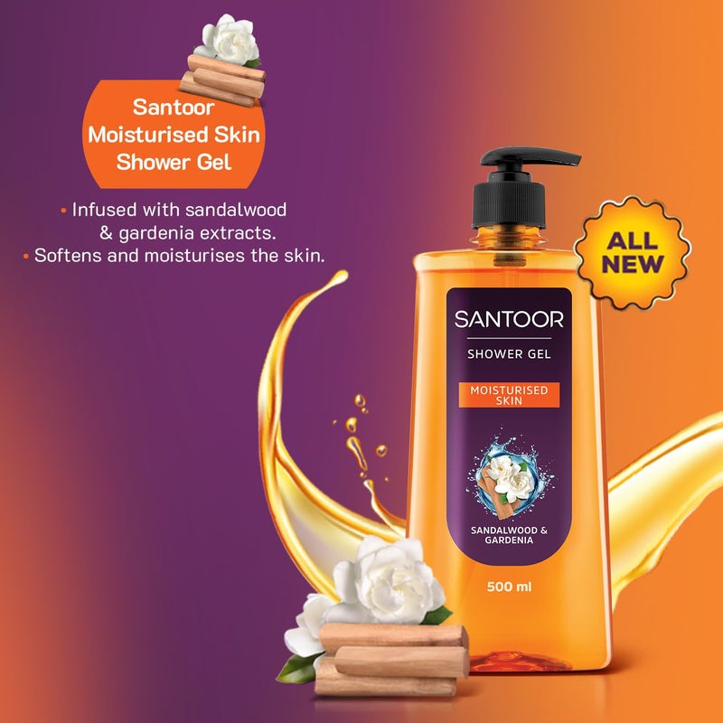 Santoor جل استحمام سانتور المرطب مع مستخلصات خشب الصندل الطبيعي وزهرة الجاردينيا للرجال والنساء 500 مل - Image 5