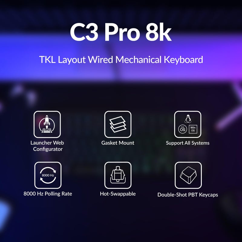 Keychron C3 Pro TKL 80% Wired Mechanical Keyboard, 8K Polling Rate, QMK/VIA Programmable, Hot-Swappable, RGB Backlit Shine-Through Keycaps, Super Red Switch, for Windows/Mac - Image 2