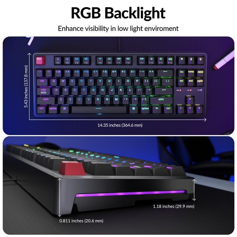 Keychron C3 Pro TKL 80% Wired Mechanical Keyboard, 8K Polling Rate, QMK/VIA Programmable, Hot-Swappable, RGB Backlit Shine-Through Keycaps, Super Red Switch, for Windows/Mac - Image 4