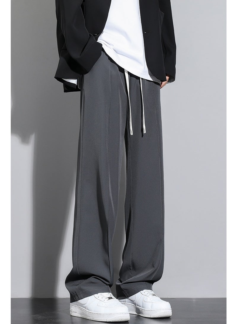 Ice Silk Men's Pants Solid Color Thin Business Casual Trousers Straight Leg Sweatpants High Elastic Classic Suit Pants Wrinkle-Resistant High Waist Straight Trousers Quick-Dry, Elastic Waist - Image 3