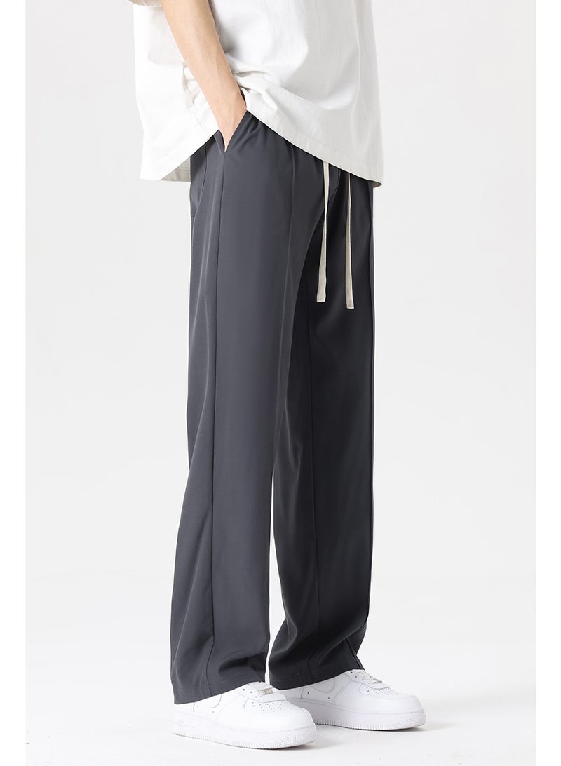 Ice Silk Men's Pants Solid Color Thin Business Casual Trousers Straight Leg Sweatpants High Elastic Classic Suit Pants Wrinkle-Resistant High Waist Straight Trousers Quick-Dry, Elastic Waist - Image 5