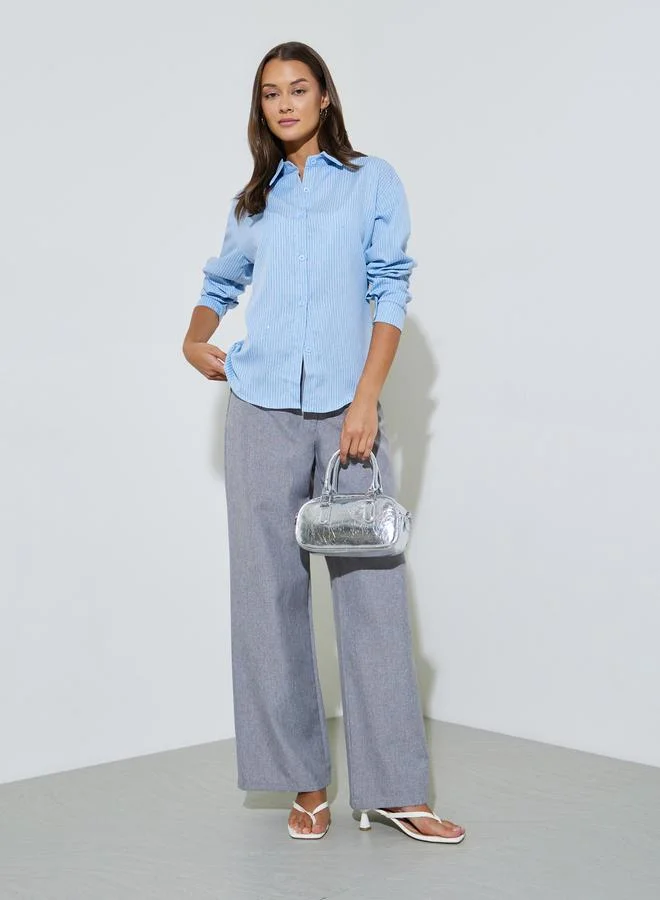 Styli Light Blue Striped Embellished Long Sleeves Shirt