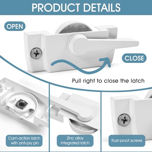 Quadafy 3 Pack Window Sash Locks - Sliding Window Latch Replacement for Single-Hung and Double-Hung, White Cam Lock for Vertical and Horizontal Sliding Windows - Image 3