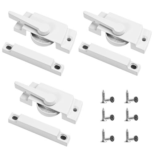 Quadafy 3 Pack Window Sash Locks - Sliding Window Latch Replacement for Single-Hung and Double-Hung, White Cam Lock for Vertical and Horizontal Sliding Windows - Image 1
