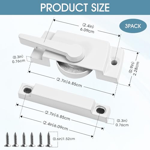 Quadafy 3 Pack Window Sash Locks - Sliding Window Latch Replacement for Single-Hung and Double-Hung, White Cam Lock for Vertical and Horizontal Sliding Windows - Image 2