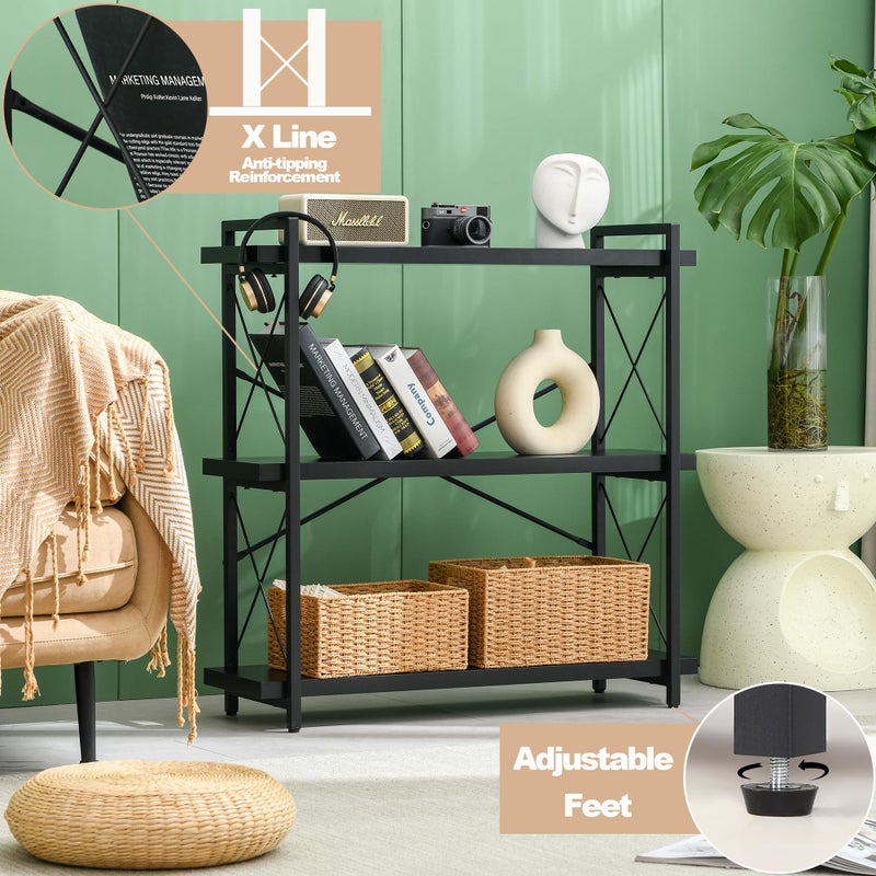 HCHQHS Bookshelf, 3-Tier Industrial Bookcase, Black Open Book Shelf, Freestanding Horizontal Bookshelves with Metal Frame - Image 5