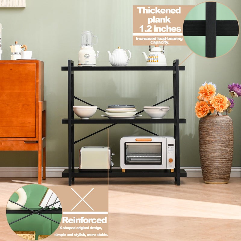 HCHQHS Bookshelf, 3-Tier Industrial Bookcase, Black Open Book Shelf, Freestanding Horizontal Bookshelves with Metal Frame - Image 4