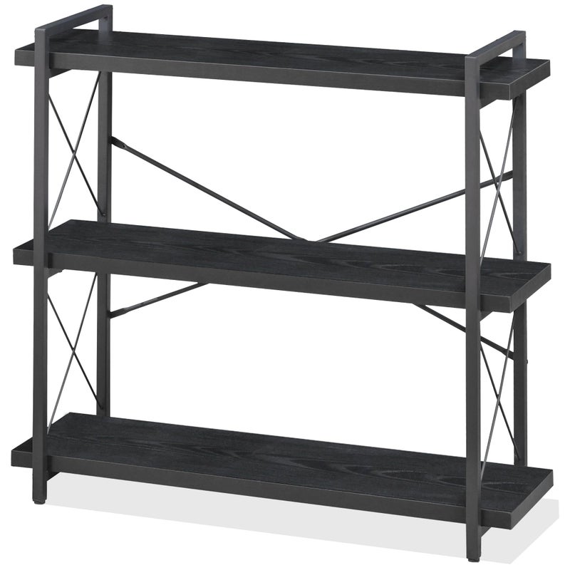 HCHQHS Bookshelf, 3-Tier Industrial Bookcase, Black Open Book Shelf, Freestanding Horizontal Bookshelves with Metal Frame - Image 1