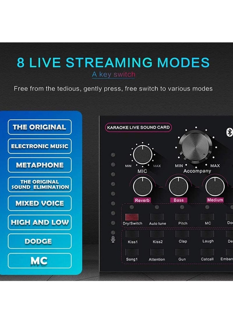 ماركة غير محددة - V12 Voice Changer Sound Card with Effects Bluetooth Mini Sound Mixer Board للبث المباشر ، خلاط الصوت لتسجيلات الموسيقى ، بث تكبير الغناء للهاتف المحمول والكمبيوتر المحمول - Image 1