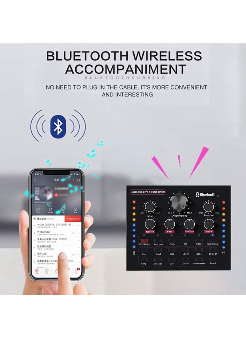ماركة غير محددة - V12 Voice Changer Sound Card with Effects Bluetooth Mini Sound Mixer Board للبث المباشر ، خلاط الصوت لتسجيلات الموسيقى ، بث تكبير الغناء للهاتف المحمول والكمبيوتر المحمول - Image 1