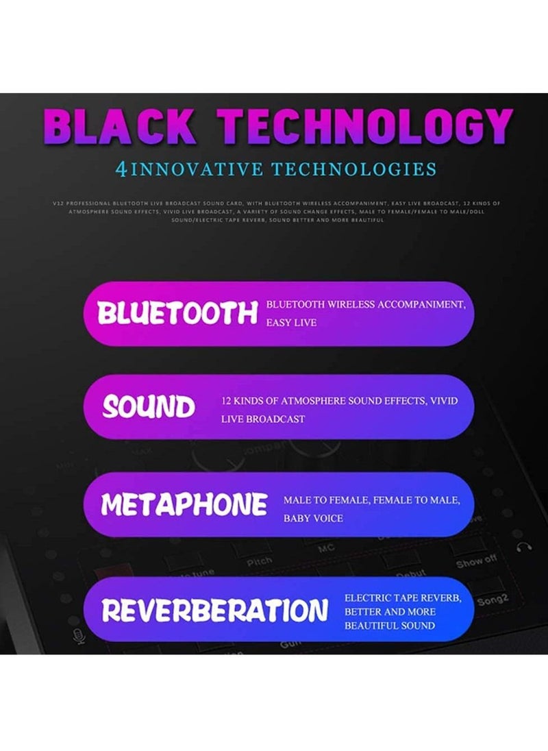 ماركة غير محددة - V12 Voice Changer Sound Card with Effects Bluetooth Mini Sound Mixer Board للبث المباشر ، خلاط الصوت لتسجيلات الموسيقى ، بث تكبير الغناء للهاتف المحمول والكمبيوتر المحمول - Image 1