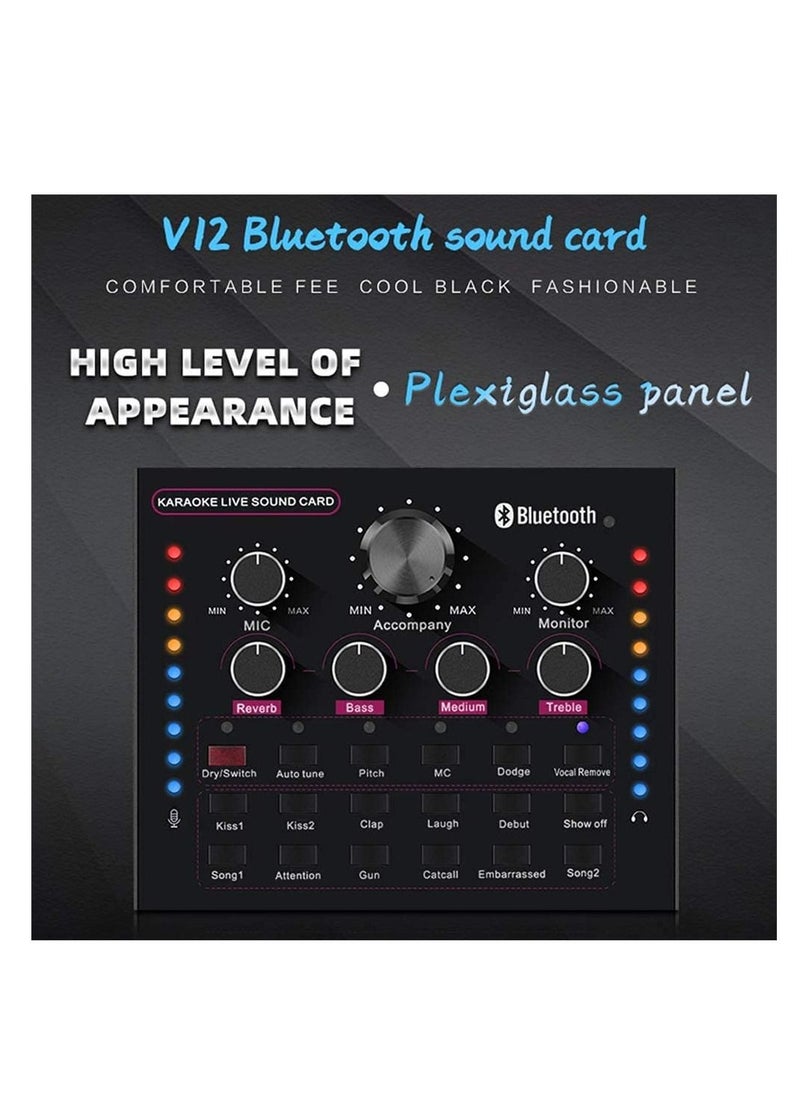 ماركة غير محددة - V12 Voice Changer Sound Card with Effects Bluetooth Mini Sound Mixer Board للبث المباشر ، خلاط الصوت لتسجيلات الموسيقى ، بث تكبير الغناء للهاتف المحمول والكمبيوتر المحمول - Image 1