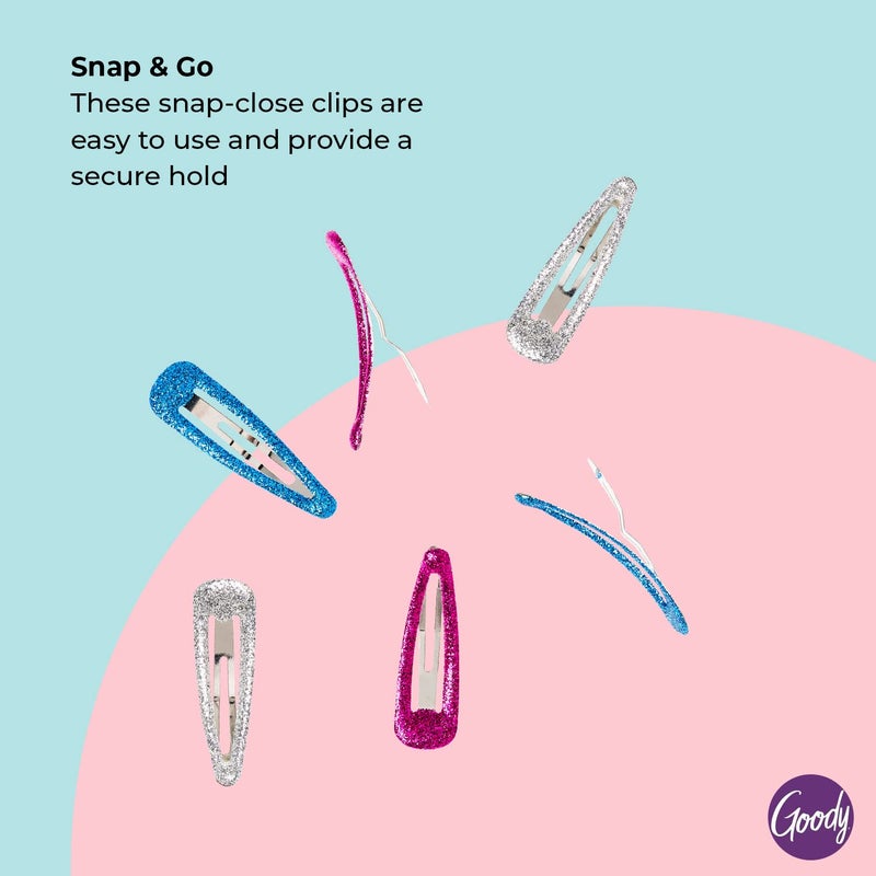 Goody Kids Snap & Go Contour Clips - 6 Count, Glitter - Snap Clips - Suitable for All Hair Types - Pain-Free Hair Accessories for Girls and Boys - All Day Comfort - Image 3