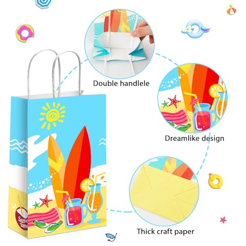 Tevxj Beach Ball Gift Bags for Beach Party Favors Pool Birthday Goodie Treat Candy Bags with Handles Summer Party Favor Bags for Beach Happy Birthday Baby Shower Summer Holiday Decoration 8.3"x4.7"x3.2" - Image 3
