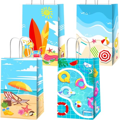 Tevxj Beach Ball Gift Bags for Beach Party Favors Pool Birthday Goodie Treat Candy Bags with Handles Summer Party Favor Bags for Beach Happy Birthday Baby Shower Summer Holiday Decoration 8.3"x4.7"x3.2" - Image 1