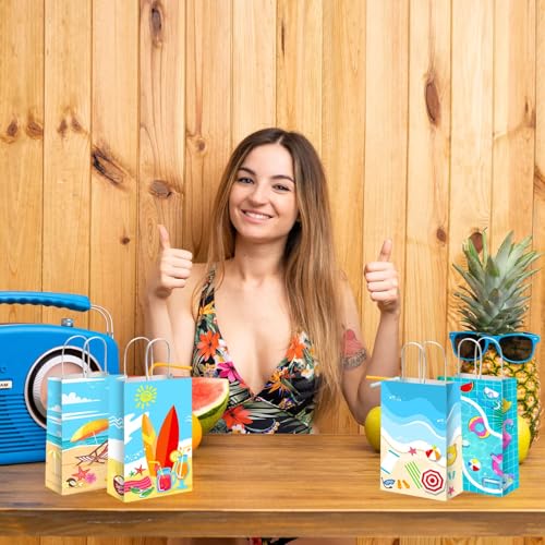 Tevxj Beach Ball Gift Bags for Beach Party Favors Pool Birthday Goodie Treat Candy Bags with Handles Summer Party Favor Bags for Beach Happy Birthday Baby Shower Summer Holiday Decoration 8.3"x4.7"x3.2" - Image 5