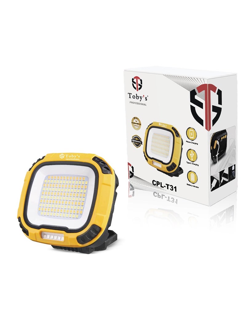 Toby's Toby’s CPL-T31 LED Floodlight–4000mAh Rechargeable Light Multi-Color Output SOS Mode Powerful Brightness Ideal for Outdoor Work Emergency Use - Image 1