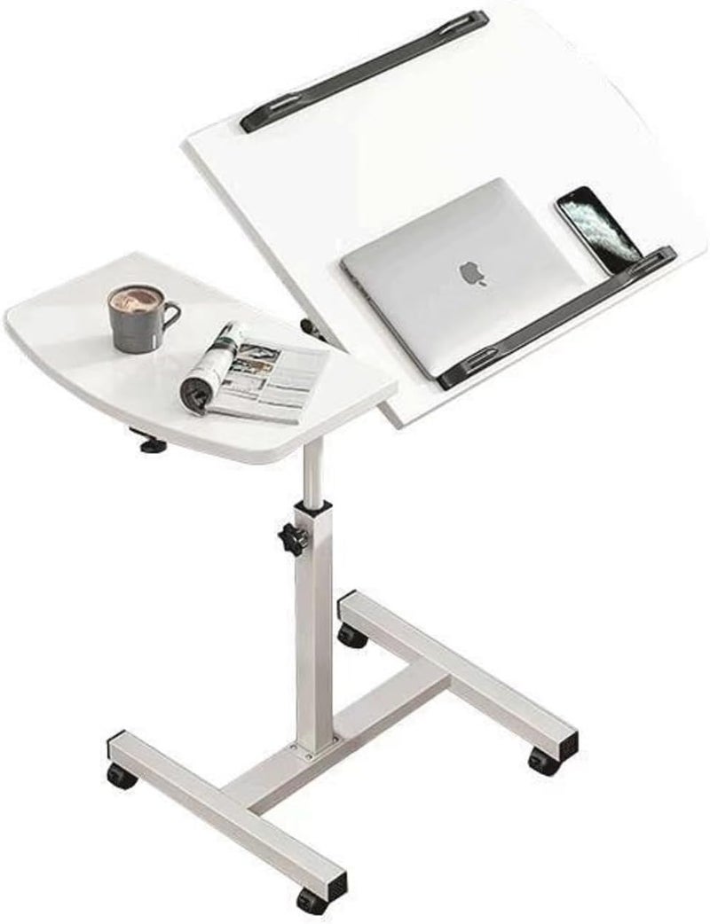 Beauenty Bedside Computer Table, Height Adjustable Mobile Rolling Laptop Cart, Portable Laptop Desk For Couch Bedside Home Office (White) - Image 1