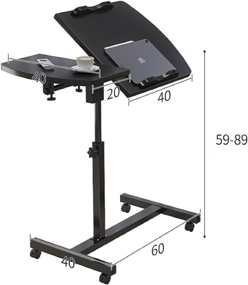 Beauenty Bedside Computer Table, Height Adjustable Mobile Rolling Laptop Cart, Portable Laptop Desk For Couch Bedside Home Office (White) - Image 3
