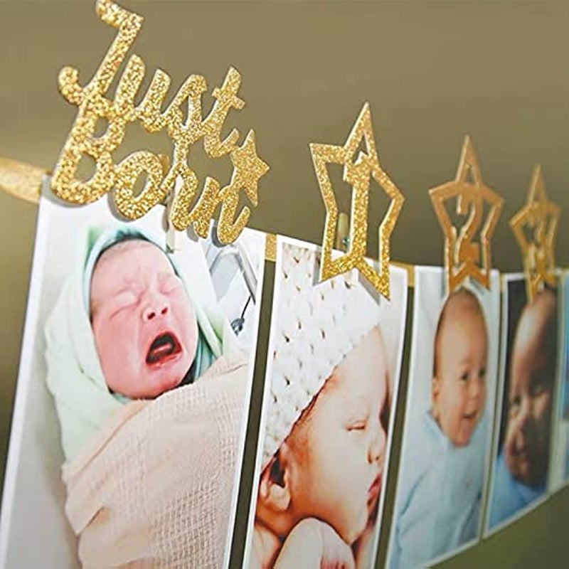 الكر زينة عيد الميلاد الأول حديثي الولادة من 1 إلى 12 شهرا لافتة صور مع مقاطع لتخزين ذكريات حلوة صورة معلمة - Image 1