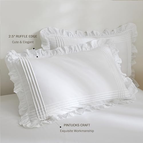 Ranznaz Ruffled Pillow Shams Queen Size Set of 2, 100% Cotton White Ruffle Pillow Cases with Pintucks, Farmhouse French Shabby Chic Pillowcases for Bedding, 20x30 Inch - Image 5