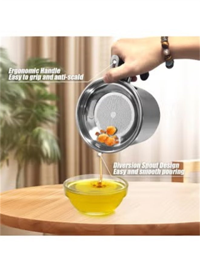 HOMESTAR 1.4L Stainless Steel Oil Storage Can, Grease Container For Kitchen Container With Fine Mesh Strainer Dust-Proof Lid For Storing Frying Oil And Cooking Grease - Image 3