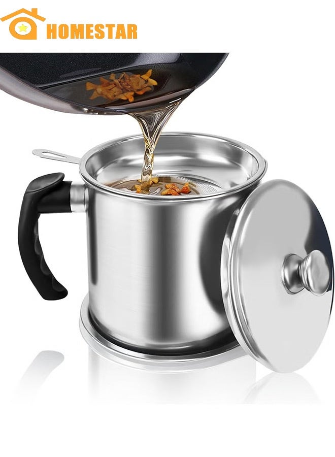 HOMESTAR 1.4L Stainless Steel Oil Storage Can, Grease Container For Kitchen Container With Fine Mesh Strainer Dust-Proof Lid For Storing Frying Oil And Cooking Grease - Image 1