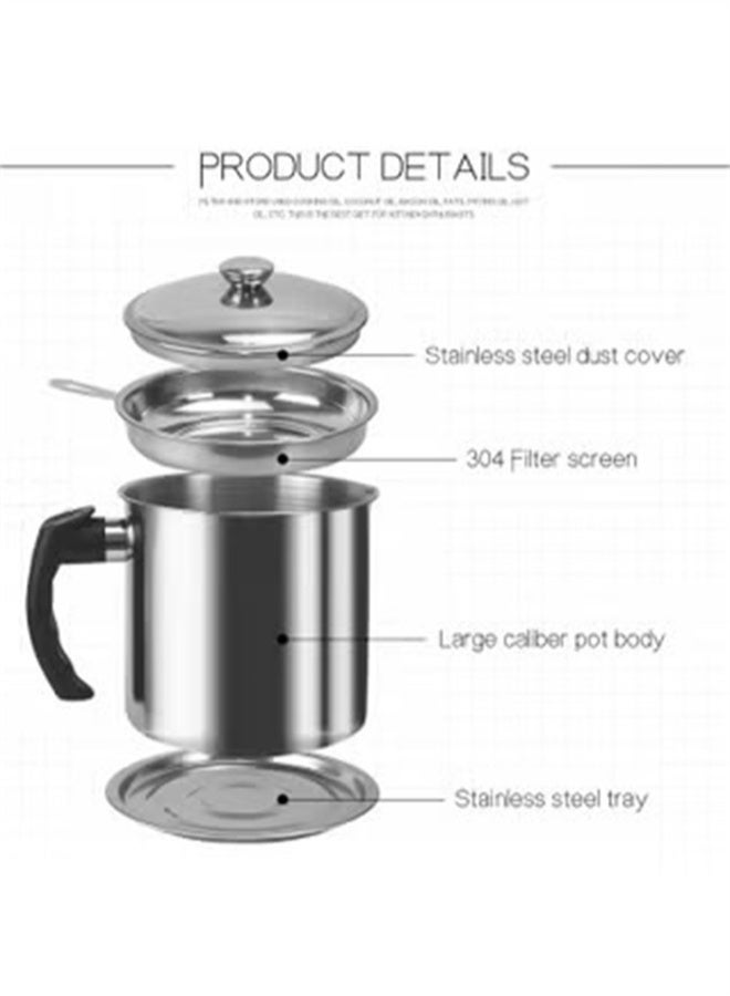 HOMESTAR 1.4L Stainless Steel Oil Storage Can, Grease Container For Kitchen Container With Fine Mesh Strainer Dust-Proof Lid For Storing Frying Oil And Cooking Grease - Image 4