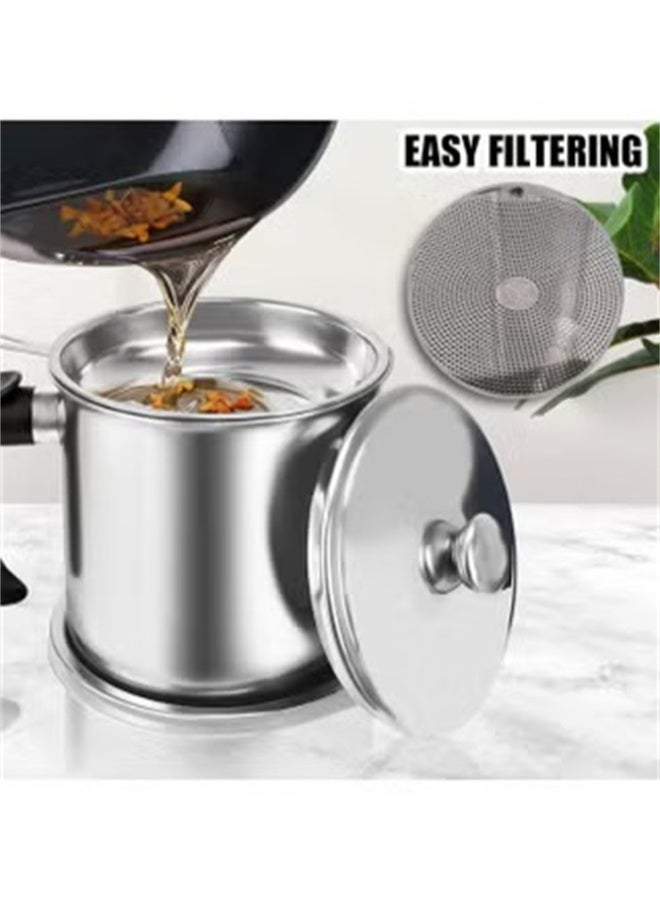 HOMESTAR 1.4L Stainless Steel Oil Storage Can, Grease Container For Kitchen Container With Fine Mesh Strainer Dust-Proof Lid For Storing Frying Oil And Cooking Grease - Image 2