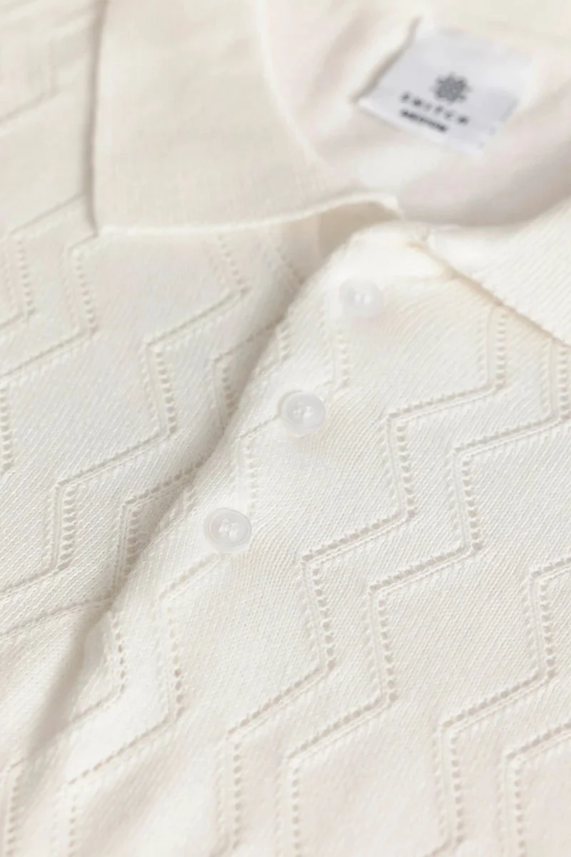SNITCH Baldassare White Knitted Polo T-Shirt
