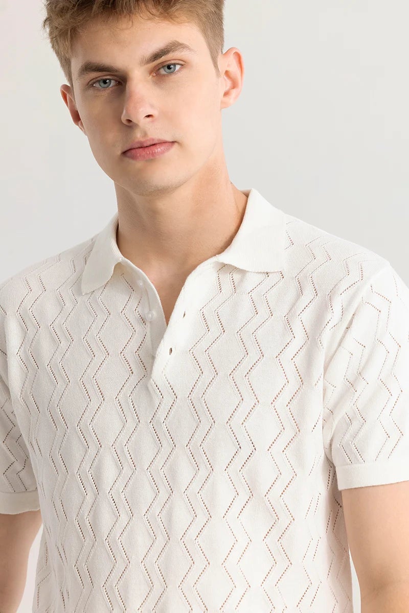SNITCH Baldassare White Knitted Polo T-Shirt - Image 1