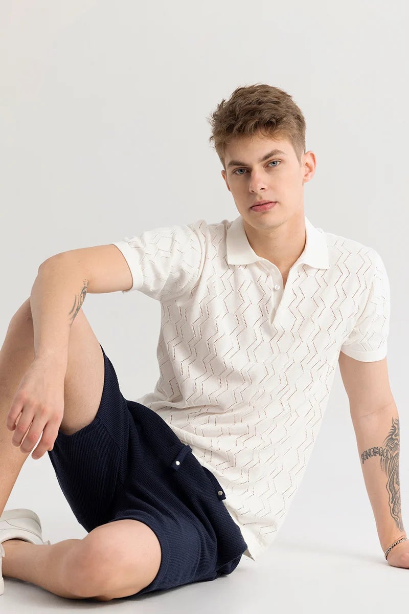 SNITCH Baldassare White Knitted Polo T-Shirt - Image 4