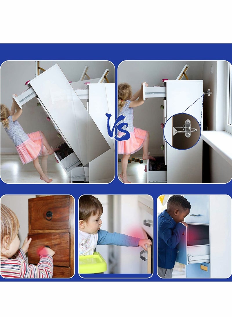 SYOSI حزام الأثاث لحماية الأطفال من سقوط الأثاث على الجدران معدني آمن 400 رطل منع سقوط الأثاث أحزمة قابلة للتعديل لسلامة الأطفال أحزمة الزلازل لحماية الأطفال والحيوانات الأليفة 10 عبوات فضية - Image 2