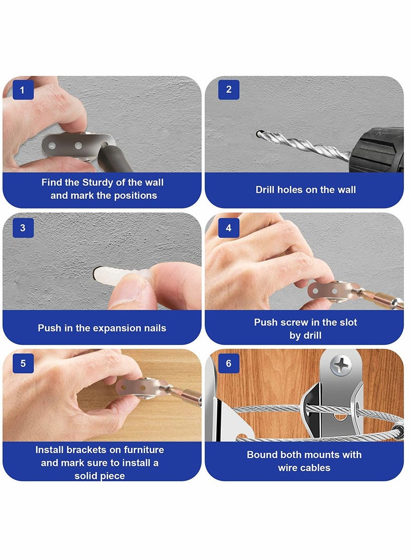 SYOSI حزام الأثاث لحماية الأطفال من سقوط الأثاث على الجدران معدني آمن 400 رطل منع سقوط الأثاث أحزمة قابلة للتعديل لسلامة الأطفال أحزمة الزلازل لحماية الأطفال والحيوانات الأليفة 10 عبوات فضية - Image 5