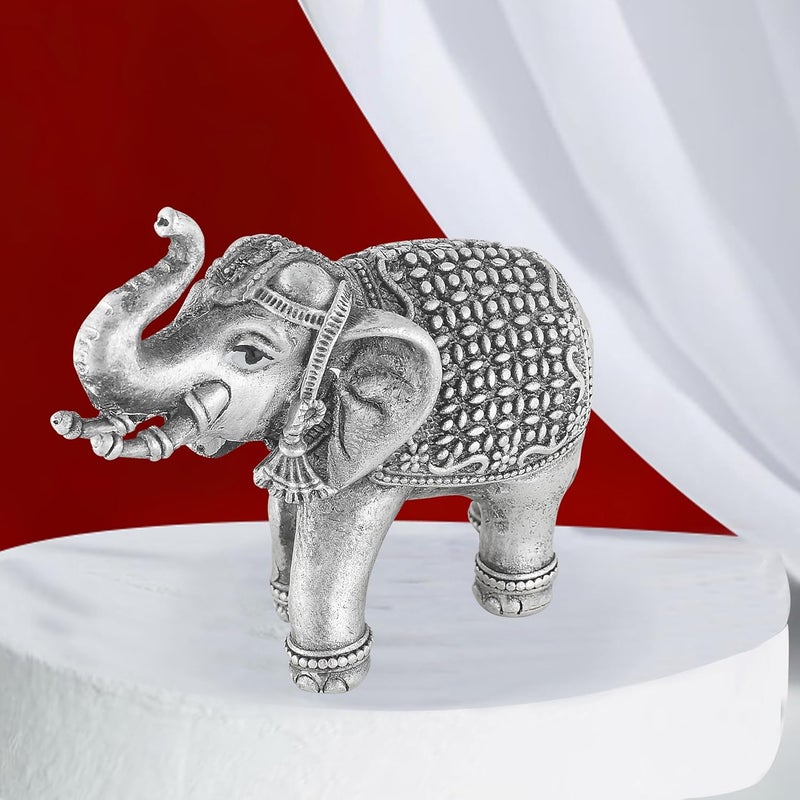 PRD CARATCAFE Silver 925 Elephant Idol Hathi for Pooja Vastu Dosh Home Decor 30 GMS 120 x 180 Inch One Piece Antique Look Murti Good Luck Figurine Small Size - Image 4