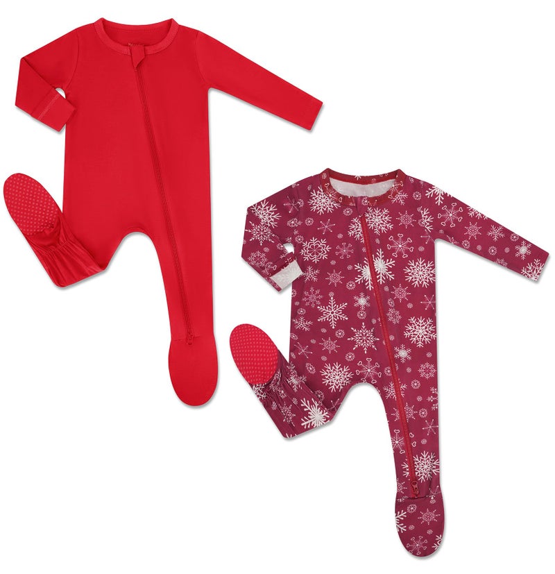 HAPIU Rayon from Bamboo Baby Footed Pajamas 2 Way Premium Zipper Footie for Baby Boy Girls Newborn24 Months 2Pack Christmas Molten Lava 36 Months - Image 2